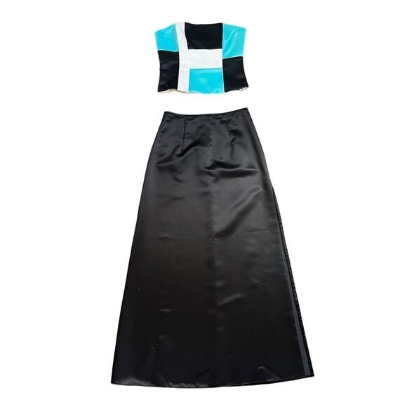 VTG Jessica McClintock for Gunne Sax 2 Piece Formal Satin Dress Side Slit - Picture 1 of 10